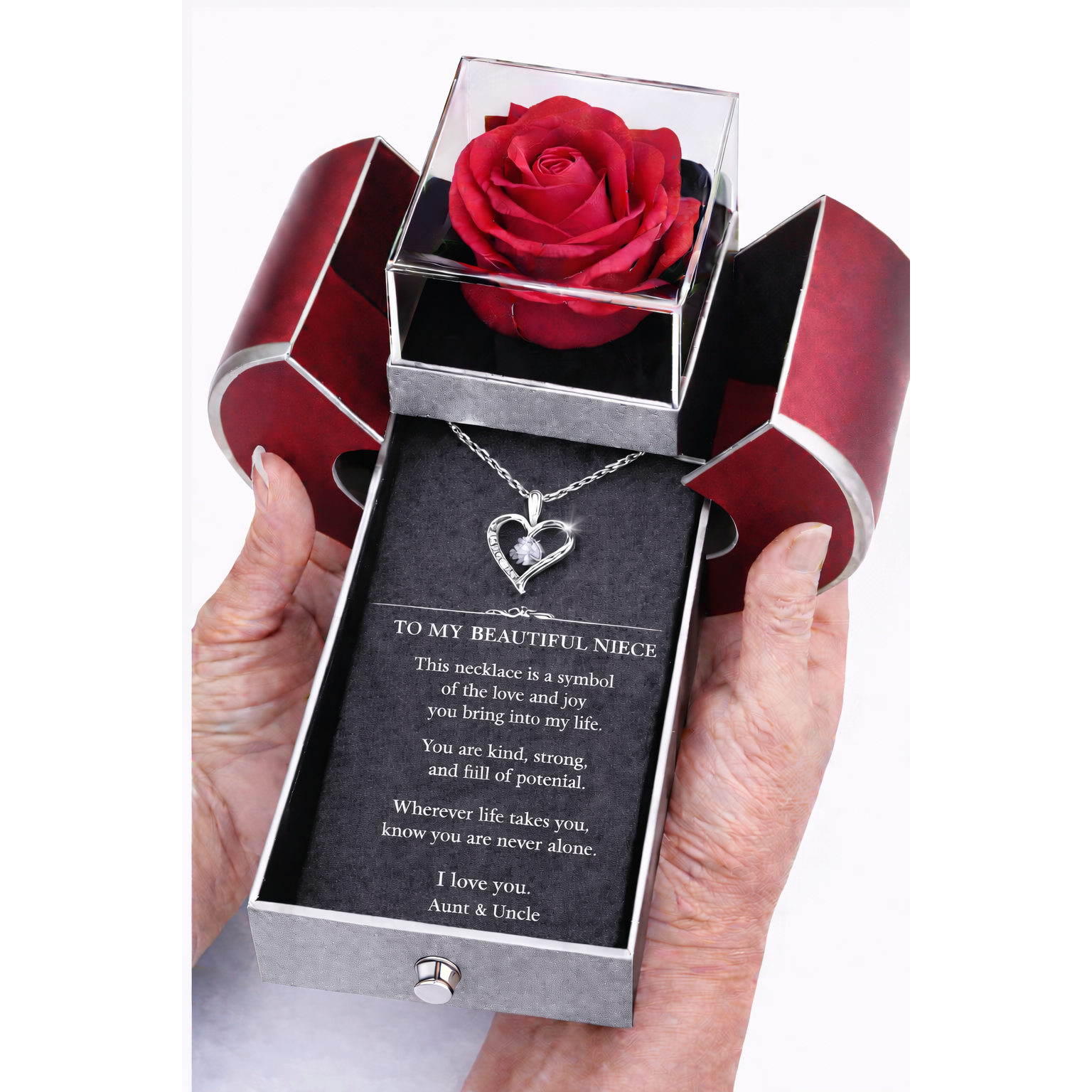 Forever Love Necklace & Eternal Rose Heart Box Gift Set