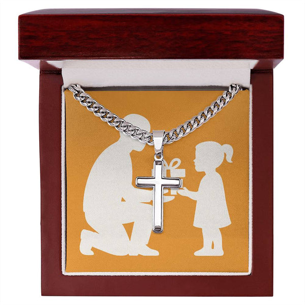 Artisan-Crafted Cross Pendant Necklace with Cuban Chain - Luxury Box / Polished Stainless Steel - Jewelry