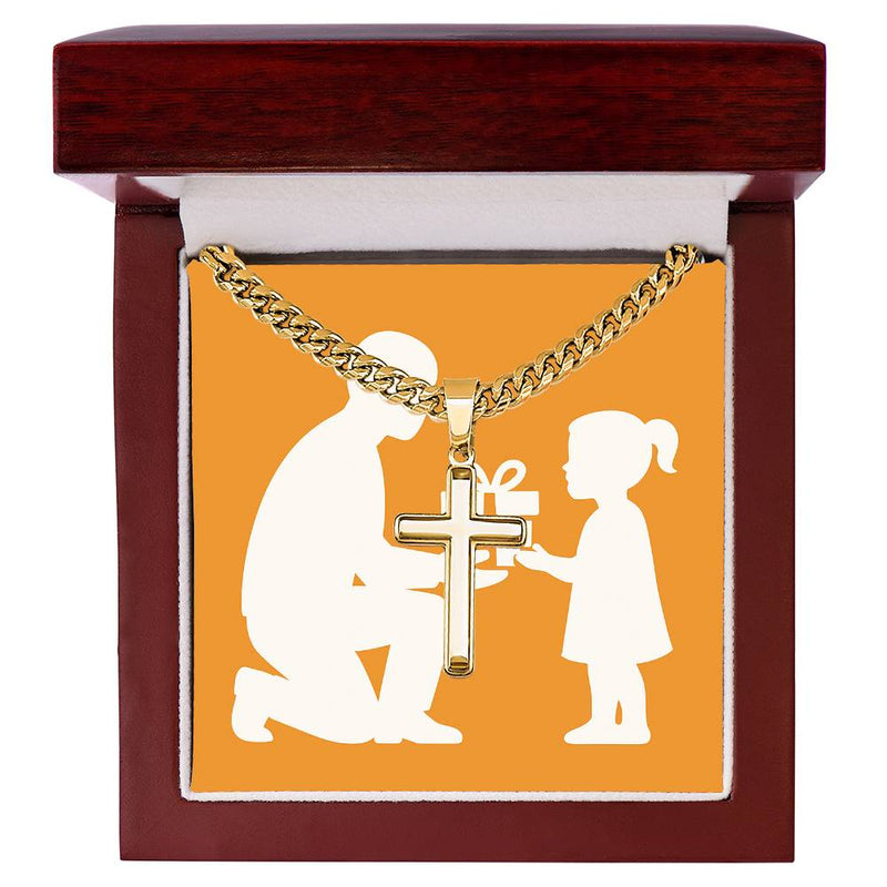 Artisan-Crafted Cross Pendant Necklace with Cuban Chain - Luxury Box / 18K Yellow Gold Finish - Jewelry