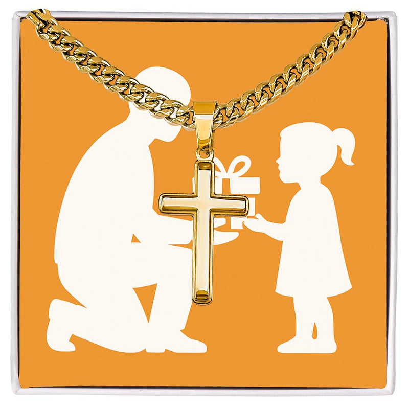 Artisan-Crafted Cross Pendant Necklace with Cuban Chain - Standard Box / 18K Yellow Gold Finish - Jewelry