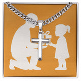 Artisan-Crafted Cross Pendant Necklace with Cuban Chain - Standard Box / Polished Stainless Steel - Jewelry