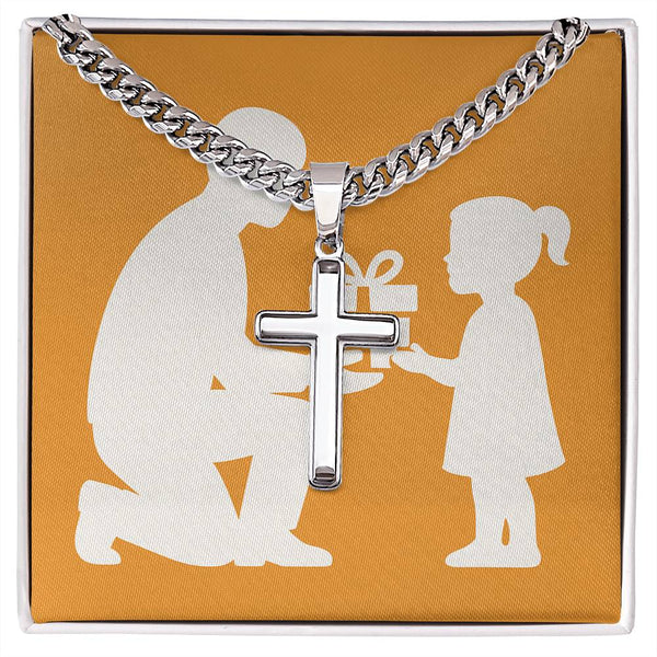 Artisan-Crafted Cross Pendant Necklace with Cuban Chain - Standard Box / Polished Stainless Steel - Jewelry