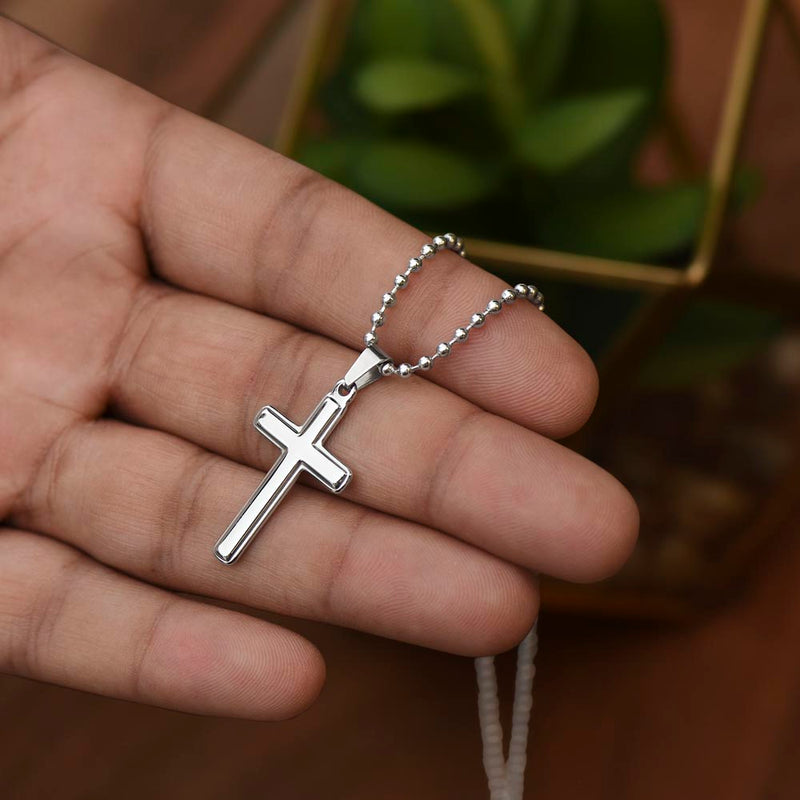 Artisan-Crafted Stainless Steel Cross Necklace with Ball Chain - Jewelry