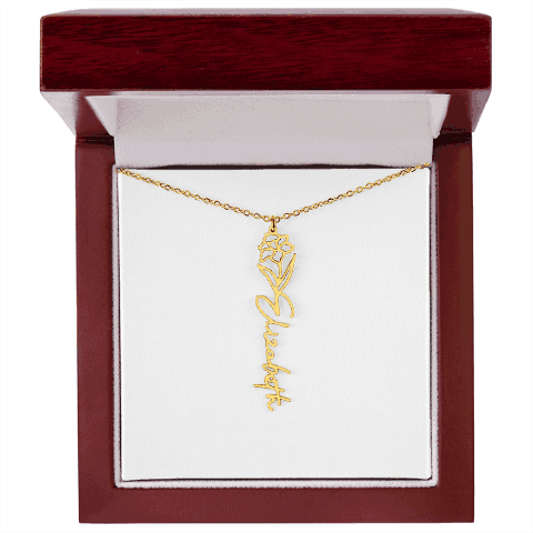 Custom Flower Name Necklace - 18k Yellow Gold Finish / Standard Box / January - Jewelry