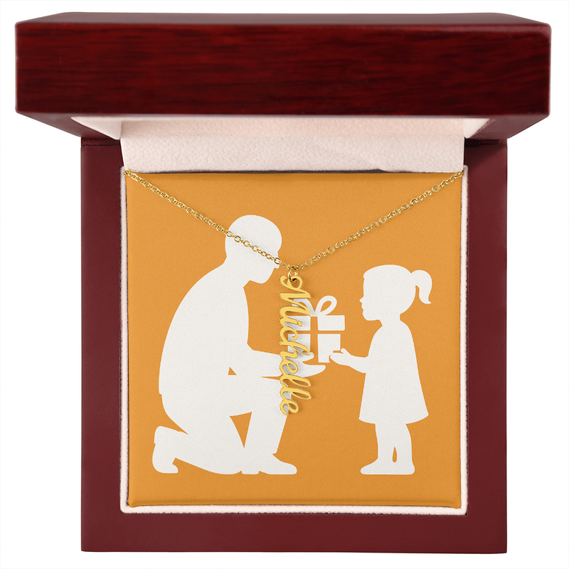 Custom Multiple Vertical Name Necklace - 1 Name / 18K Yellow Gold Finish / Luxury Box - Jewelry