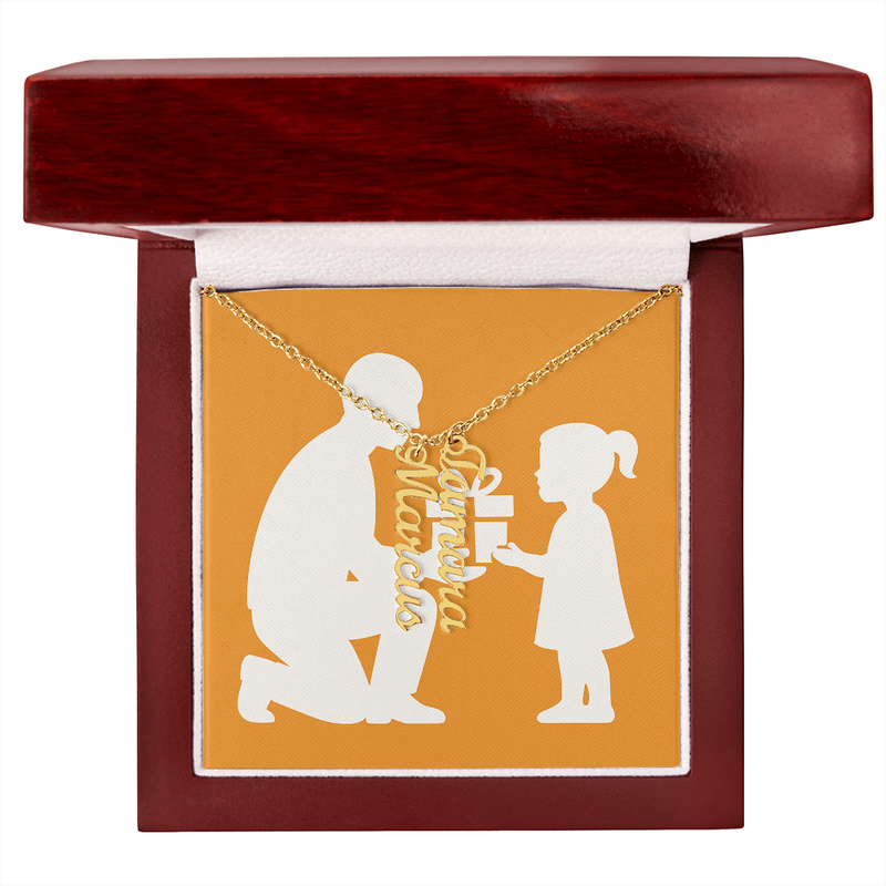 Custom Multiple Vertical Name Necklace - 2 Names / 18K Yellow Gold Finish / Luxury Box - Jewelry