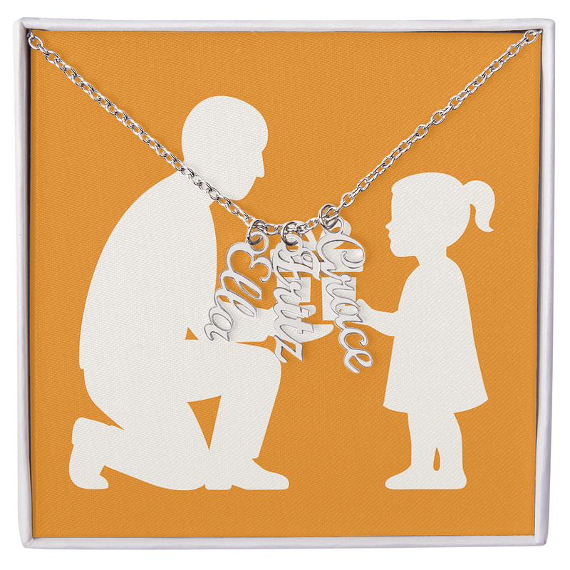 Custom Multiple Vertical Name Necklace - 3 Names / Polished Stainless Steel / Standard Box - Jewelry