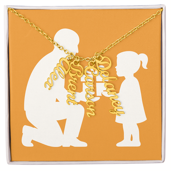 Custom Multiple Vertical Name Necklace - 4 Names / 18K Yellow Gold Finish / Standard Box - Jewelry