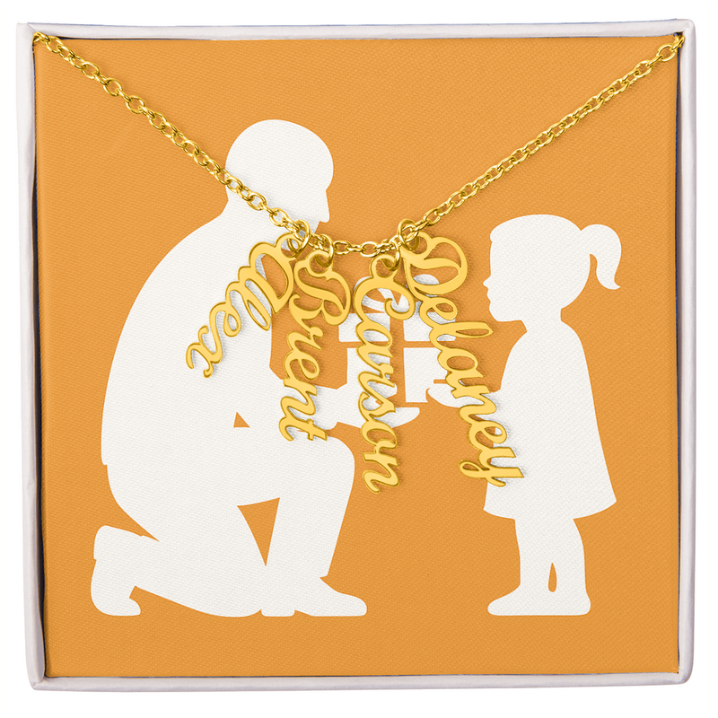 Custom Multiple Vertical Name Necklace - 4 Names / 18K Yellow Gold Finish / Standard Box - Jewelry