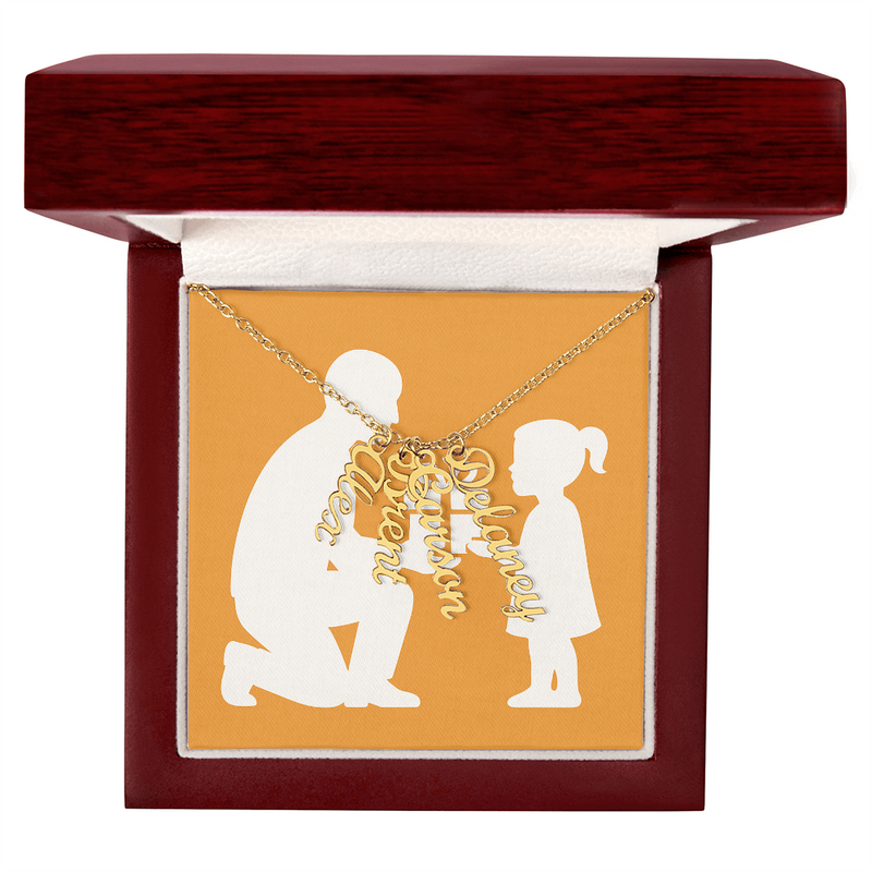 Custom Multiple Vertical Name Necklace - 4 Names / 18K Yellow Gold Finish / Luxury Box - Jewelry