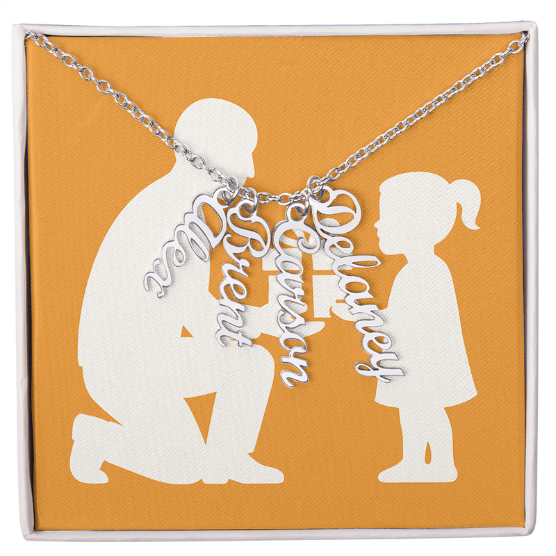 Custom Multiple Vertical Name Necklace - 4 Names / Polished Stainless Steel / Standard Box - Jewelry