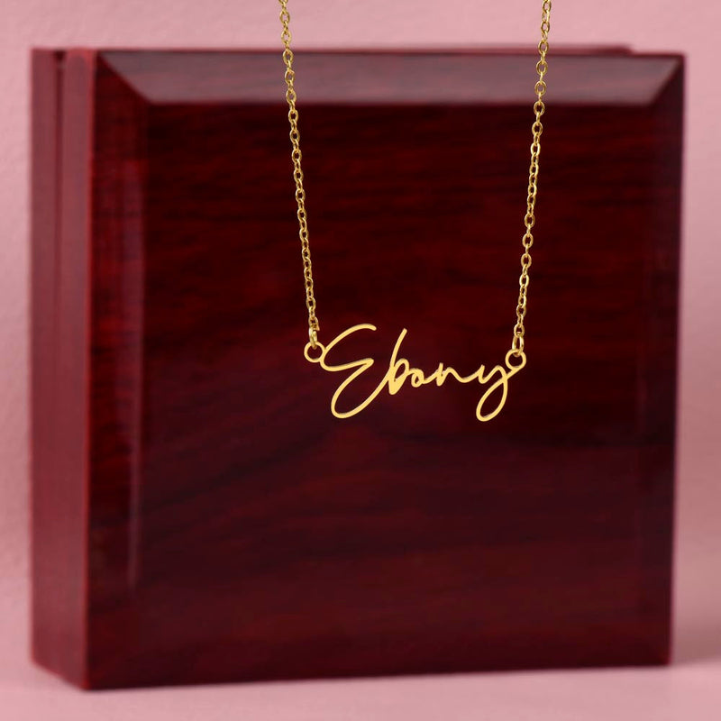 Custom Signature Name Necklace - Gold Finish Over Stainless Steel / Luxury Box - Jewelry