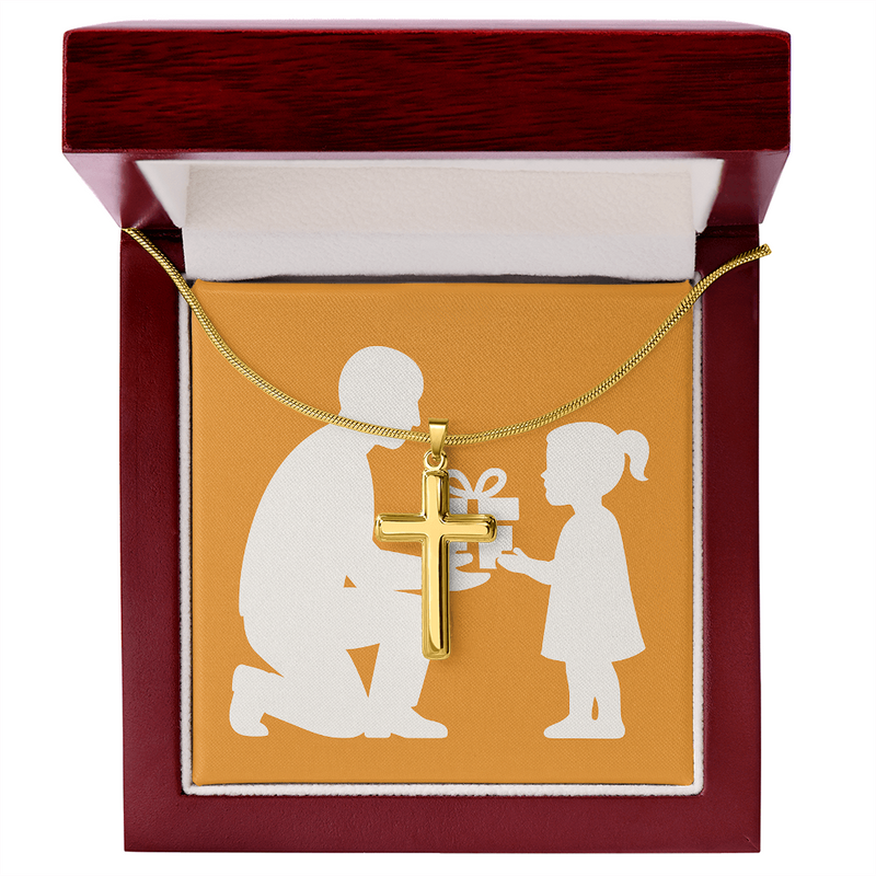 Elegant Artisan Cross Necklace with Snake Chain - Luxury Box / 18K Yellow Gold Finish - Jewelry