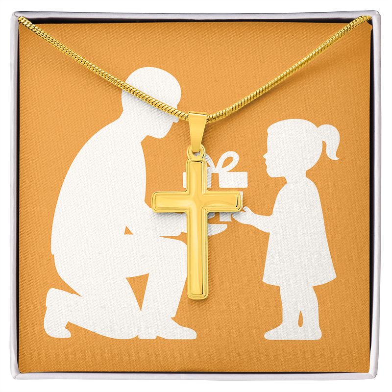 Elegant Artisan Cross Necklace with Snake Chain - Standard Box / 18K Yellow Gold Finish - Jewelry