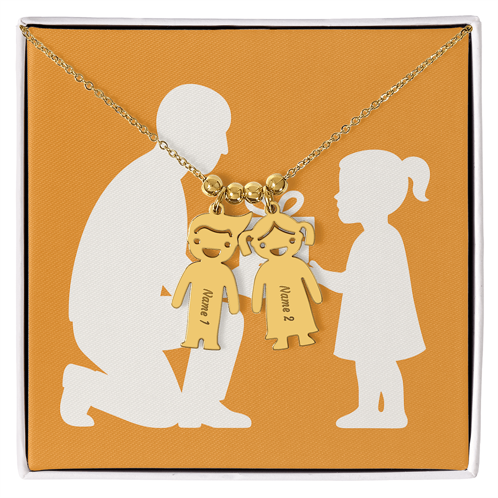 Engraved Kids Charm Necklace Personalized Family Jewelry - 2 Charms / 18K Yellow Gold Finish / Standard Box - Jewelry
