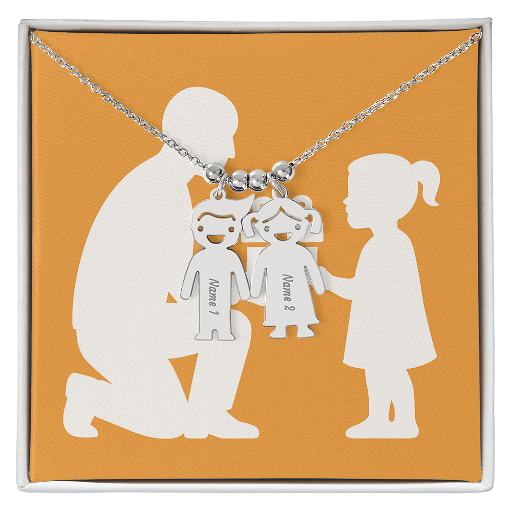 Engraved Kids Charm Necklace Personalized Family Jewelry - 2 Charms / Polished Stainless Steel / Standard Box - Jewelry