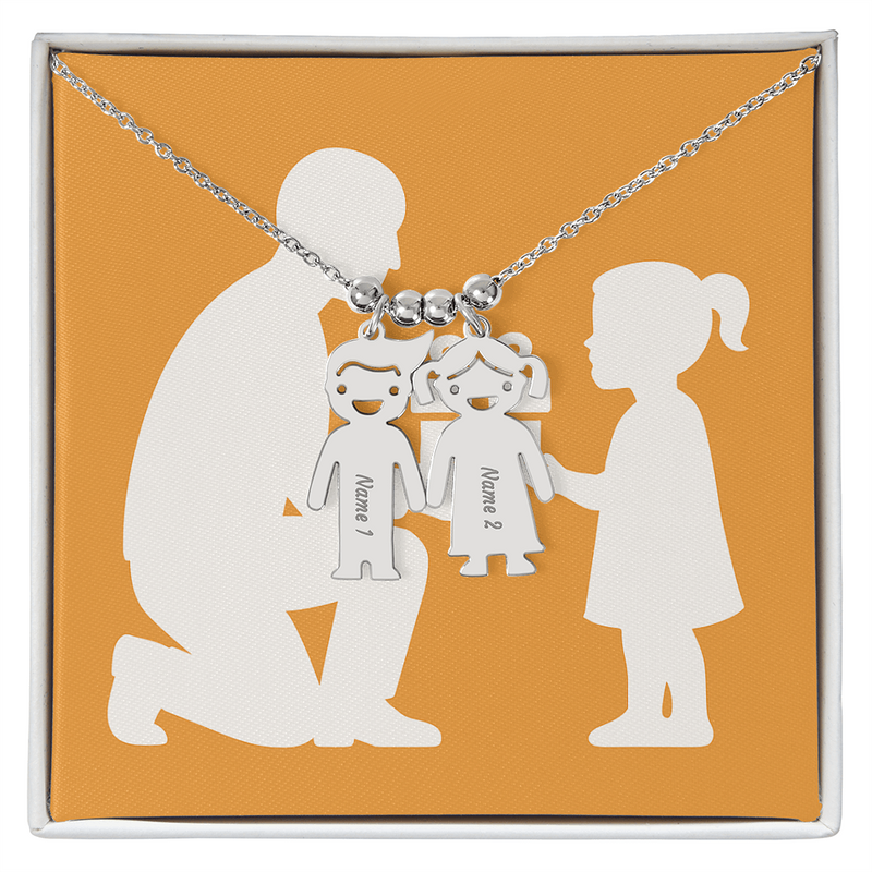Engraved Kids Charm Necklace Personalized Family Jewelry - 2 Charms / Polished Stainless Steel / Standard Box - Jewelry