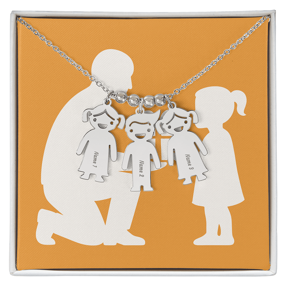 Engraved Kids Charm Necklace Personalized Family Jewelry - 3 Charms / Polished Stainless Steel / Standard Box - Jewelry