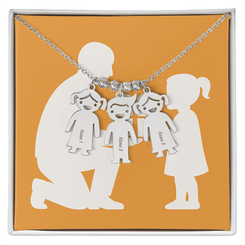 Engraved Kids Charm Necklace Personalized Family Jewelry - 3 Charms / Polished Stainless Steel / Standard Box - Jewelry