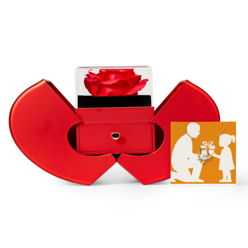 Forever Love Necklace & Eternal Rose Heart Box Gift Set - 18k Yellow Gold Finish - Jewelry