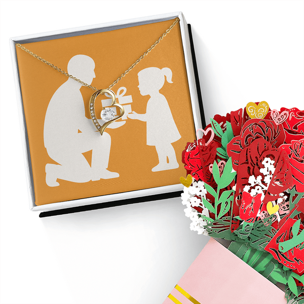 Forever Love Necklace Gift Set with Sweetest Devotion Bouquet - 18k Yellow Gold Finish / Standard Box - Jewelry