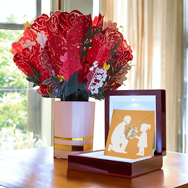 Forever Love Necklace Gift Set with Sweetest Devotion Bouquet - 18k Yellow Gold Finish / Luxury Box - Jewelry