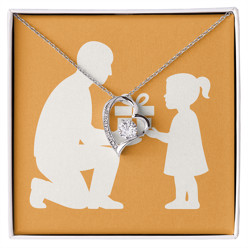 Forever Love Necklace with Sparkling Heart Pendant - 14k White Gold Finish / Standard Box - Jewelry