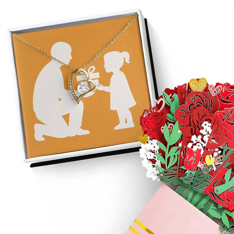 Heart-Shaped Forever Love Necklace with Faux Flower Bouquet - 18k Yellow Gold Finish / Standard Box - Jewelry