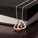 Interlocking Hearts Necklace - Polished Stainless Steel and Rose Gold Finish / Standard Box - Jewelry