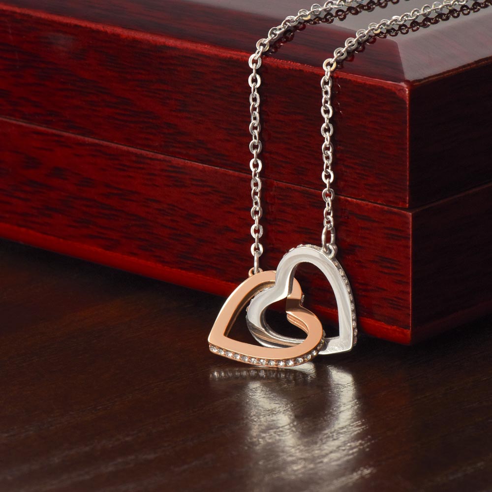 Interlocking Hearts Necklace - Polished Stainless Steel and Rose Gold Finish / Luxury Box - Jewelry