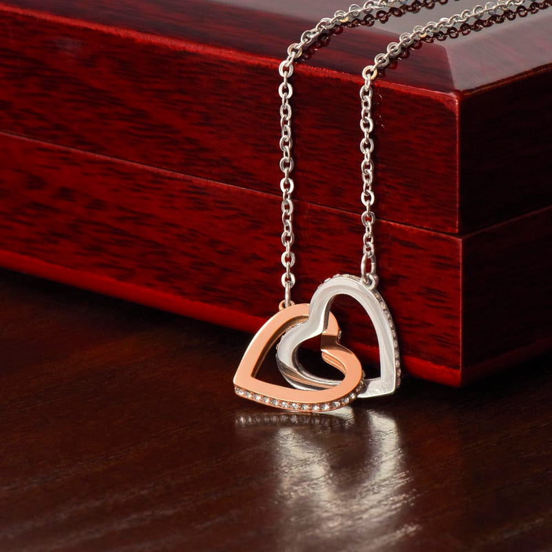 Interlocking Hearts Necklace - Polished Stainless Steel and Rose Gold Finish / Luxury Box - Jewelry