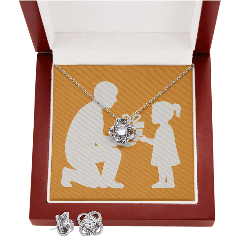 Love Knot Necklace & Earring Set Unbreakable Bond - Luxury Box w/LED - Jewelry