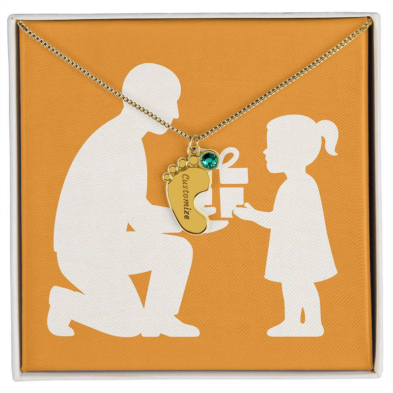 Personalized Baby Feet Birthstone Necklace for Moms & Grandmas - 1 Charm / Polished Stainless Steel / Standard Box