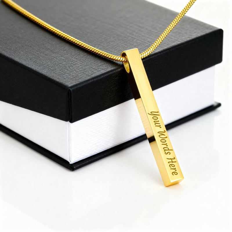 Personalized Engraved Four-Sided Stick Necklace - 18k Yellow Gold Finish - Jewelry