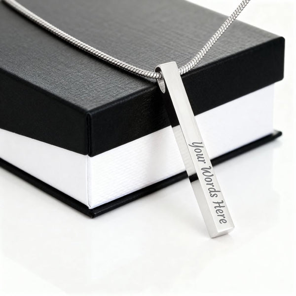 Personalized Engraved Four-Sided Stick Necklace - Polished Stainless Steel - Jewelry