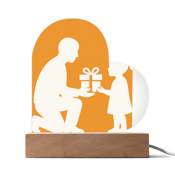 Printed Heart Acrylic Plaque with LED Base 7 Color Options - Corded LED Base - Jewelry