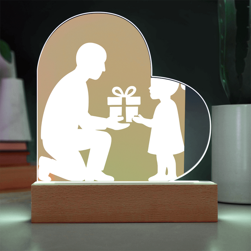 Printed Heart Acrylic Plaque with LED Base 7 Color Options - Jewelry