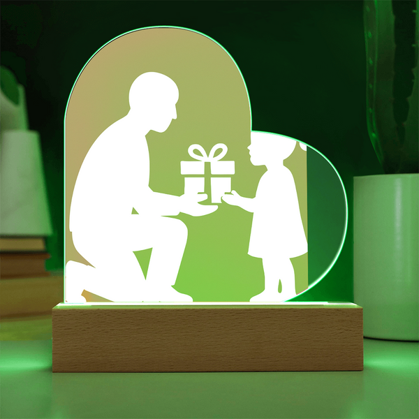 Printed Heart Acrylic Plaque with LED Base 7 Color Options - Jewelry