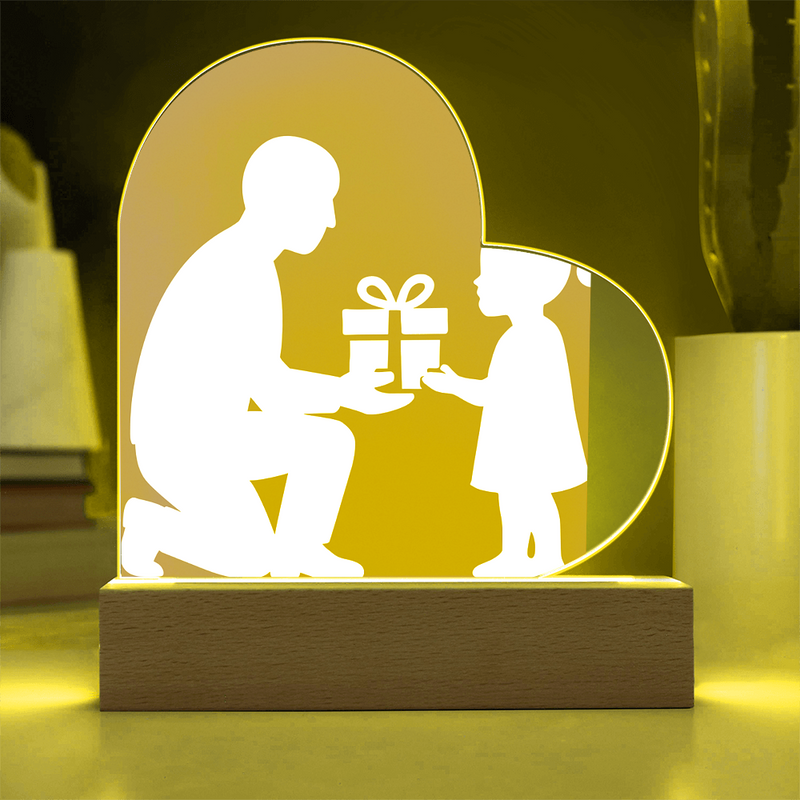 Printed Heart Acrylic Plaque with LED Base 7 Color Options - Jewelry