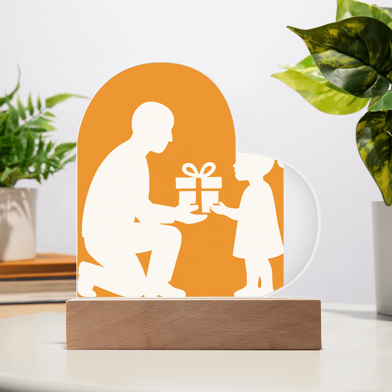 Printed Heart Acrylic Plaque with LED Base 7 Color Options - Jewelry